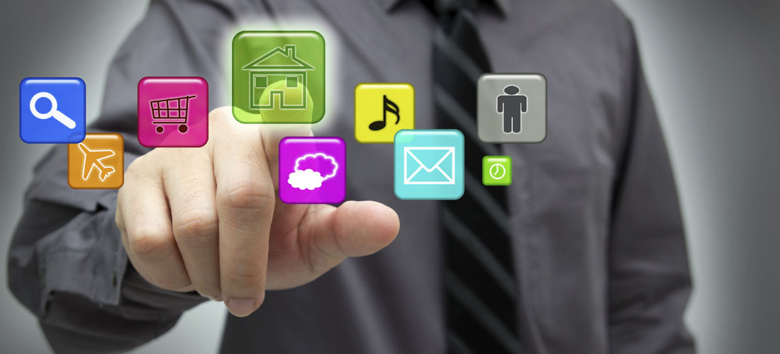 Businessman using hightech touchscreen interface